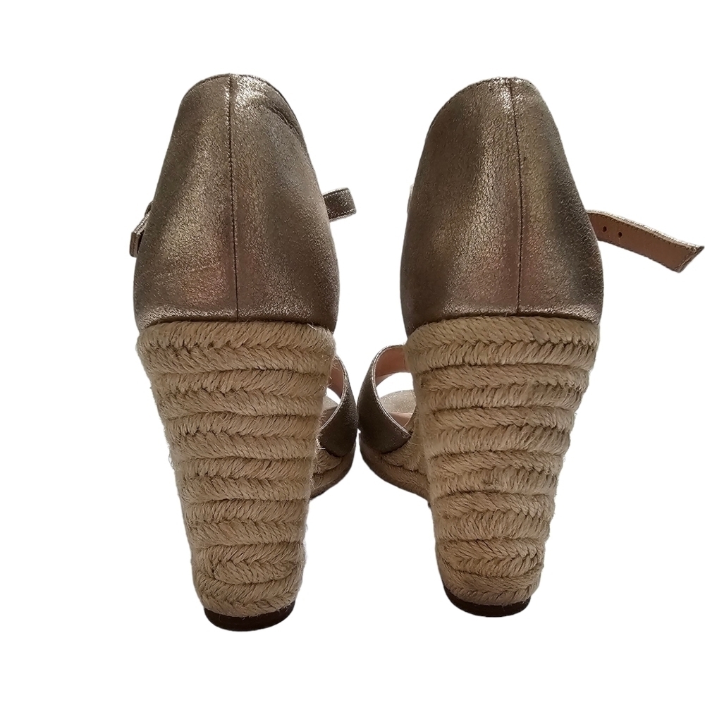 J. Crew Gold Pewter Jute Wedge Metallic Leather Sandals Strappy Shoes Size 10 - Picture 6 of 11